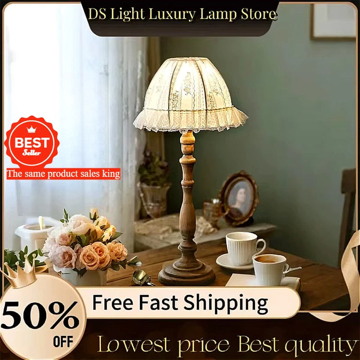 Lampe de chevet LED en dentelle rétro américaine couleur noire