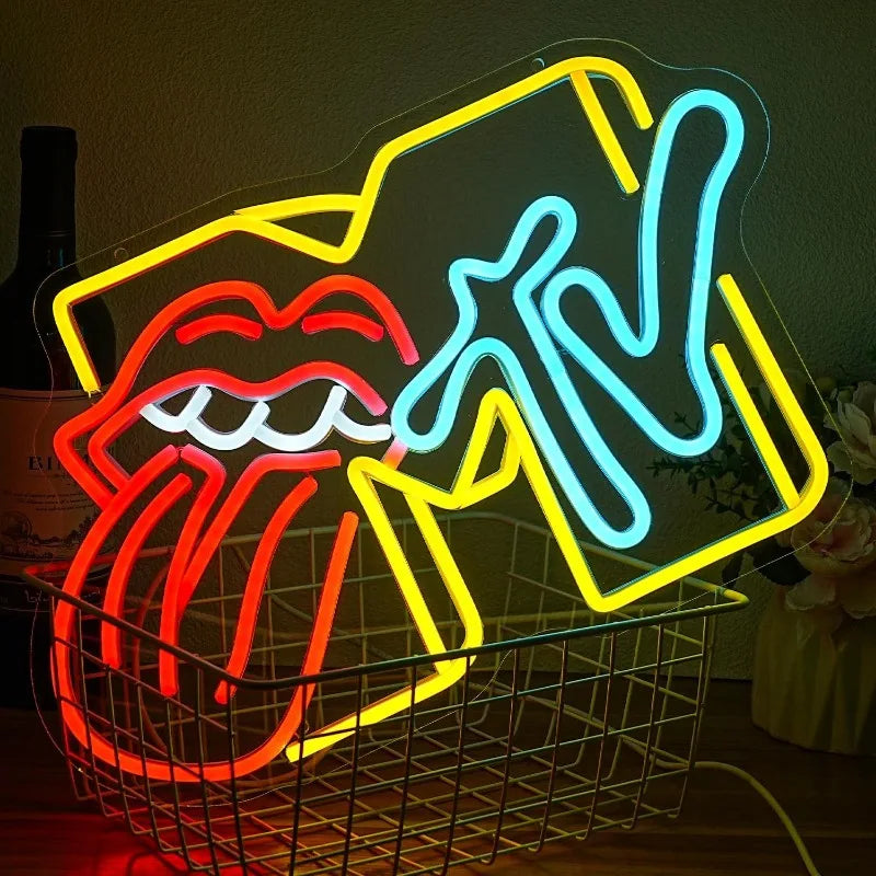 Détail néon LED bleu musique