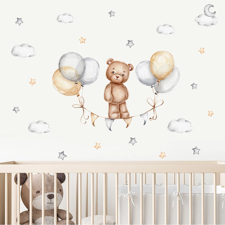 Autocollant vinyle ours lune pour chambre enfant