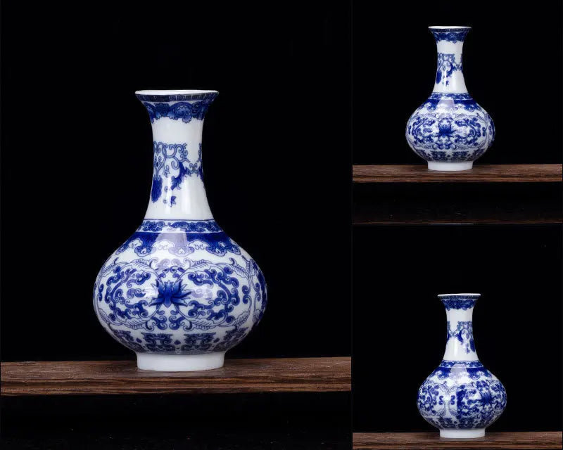 Magnifiques vases de porcelaine bleu et blanc ornés de motifs floraux délicats.