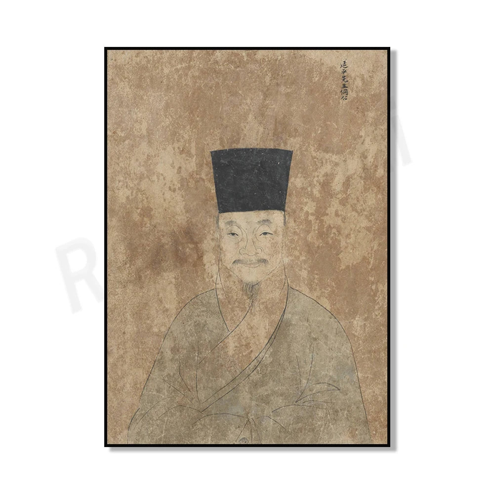 Portrait d'un homme âgé portant un chapeau traditionnel, peint sur un fond texturé ocre.