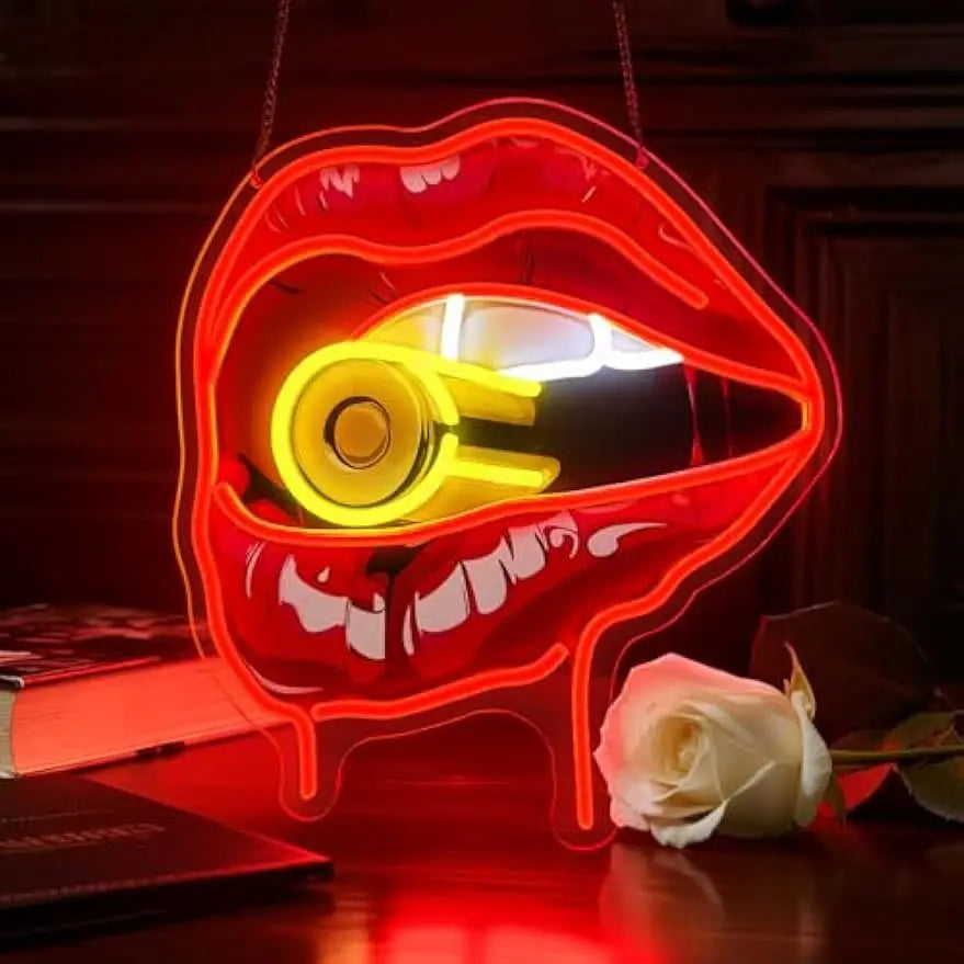 Lettre lumineuse LED lèvres rouges avec yeux bleus
