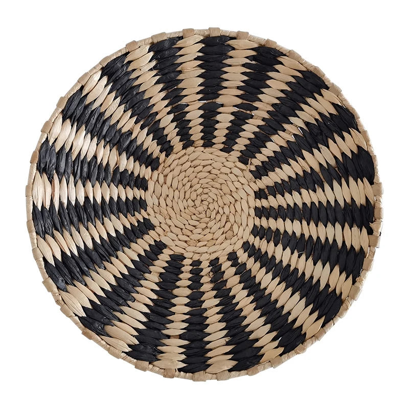 Tenture murale en paille ronde tissée à la main, décoration ethnique pour chambre