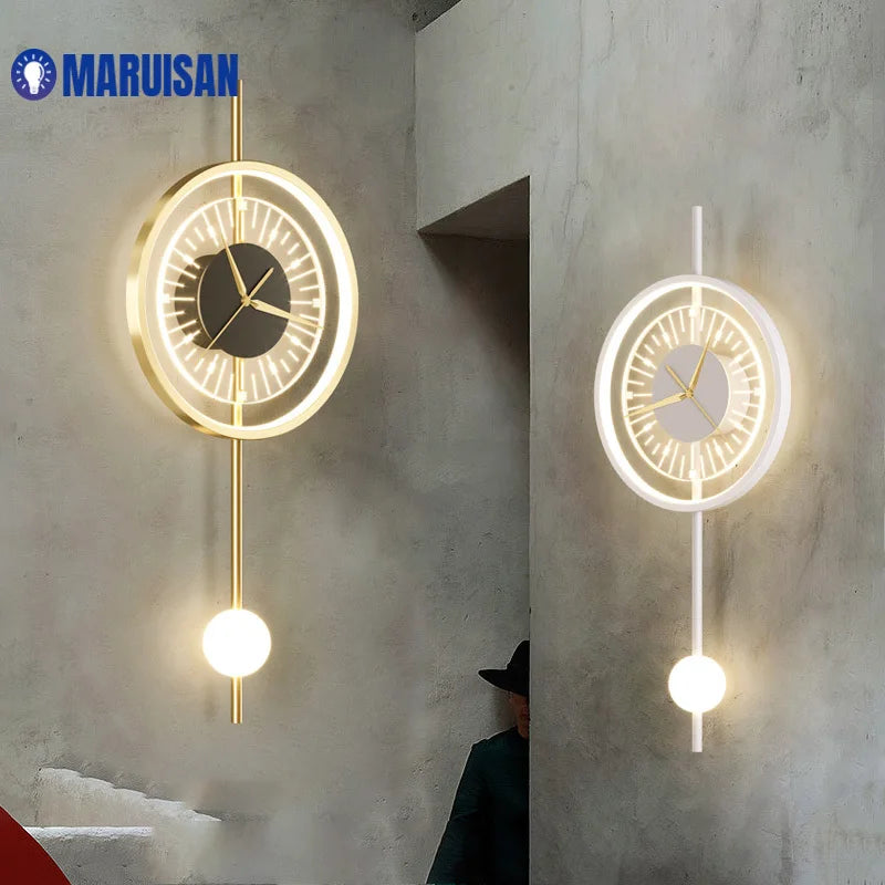 Applique murale LED moderne avec horloge intégrée en noir