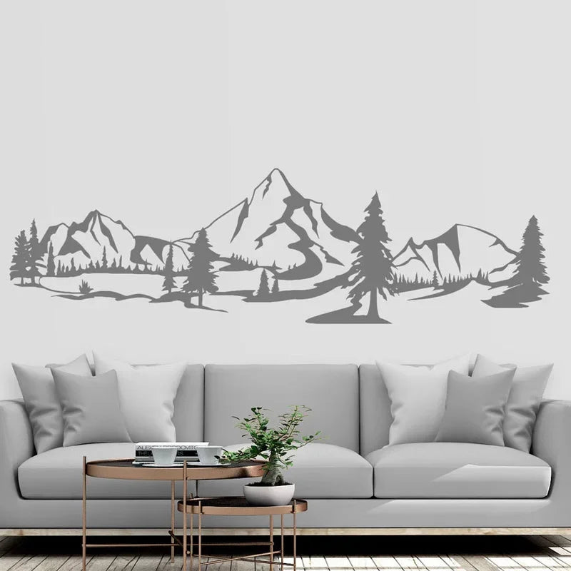 Autocollant mural montagne naturelle en PVC sur mur blanc