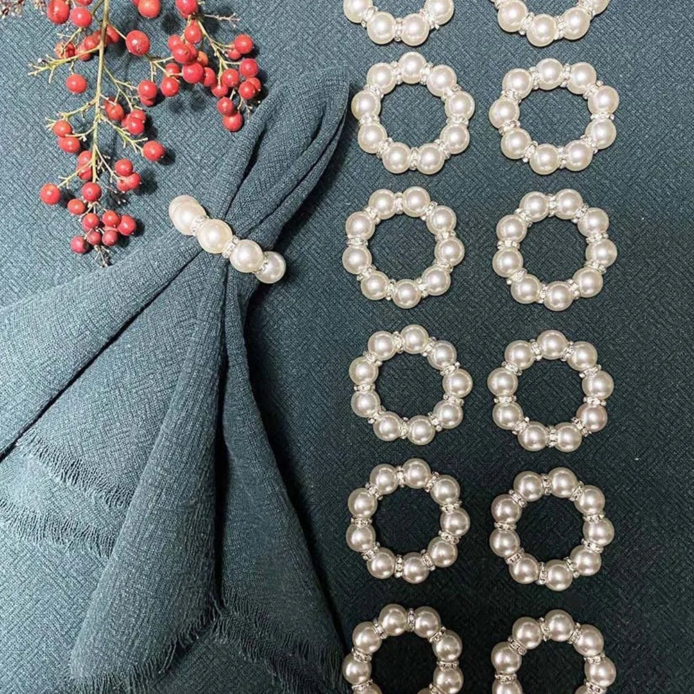 Ronds de serviette argent avec perles élastiques - vue de face