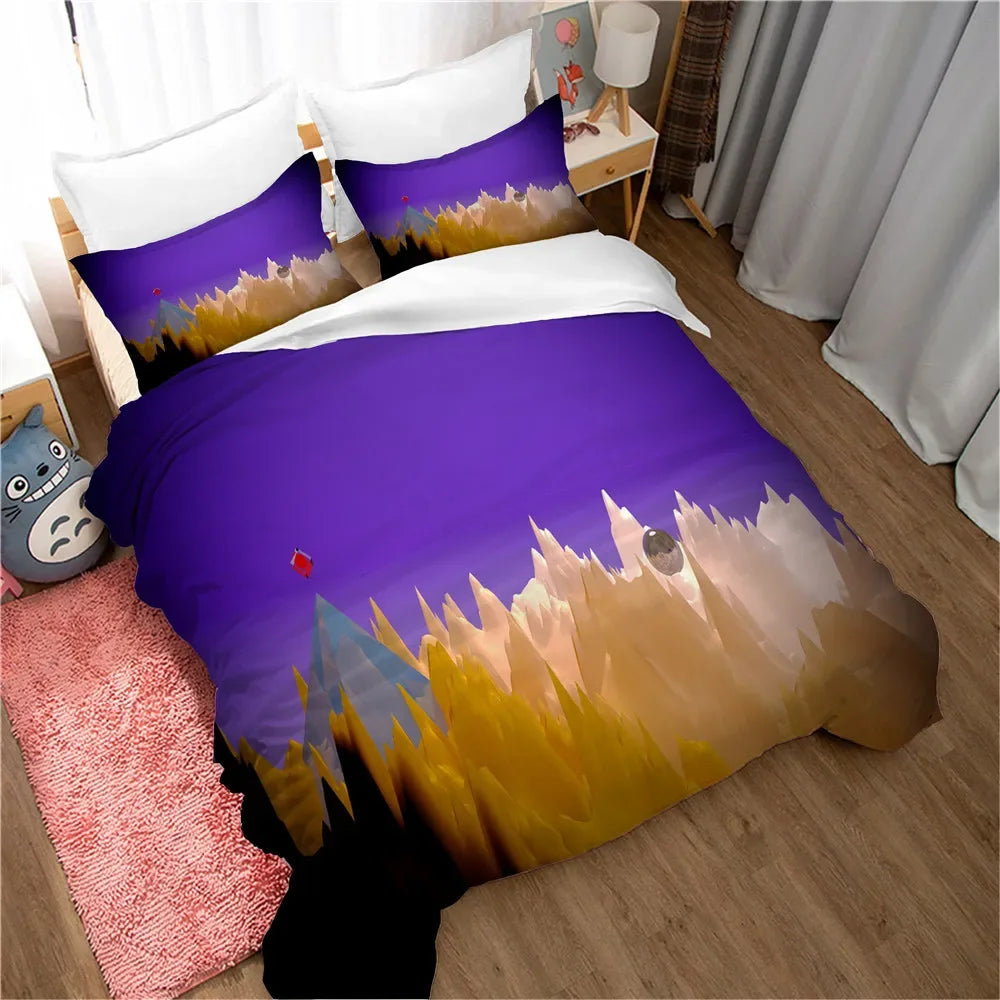 Housse de couette montagne en polyester doux dans une chambre décorée naturellement