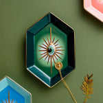 Plateau décoratif hexagonal en céramique rouge