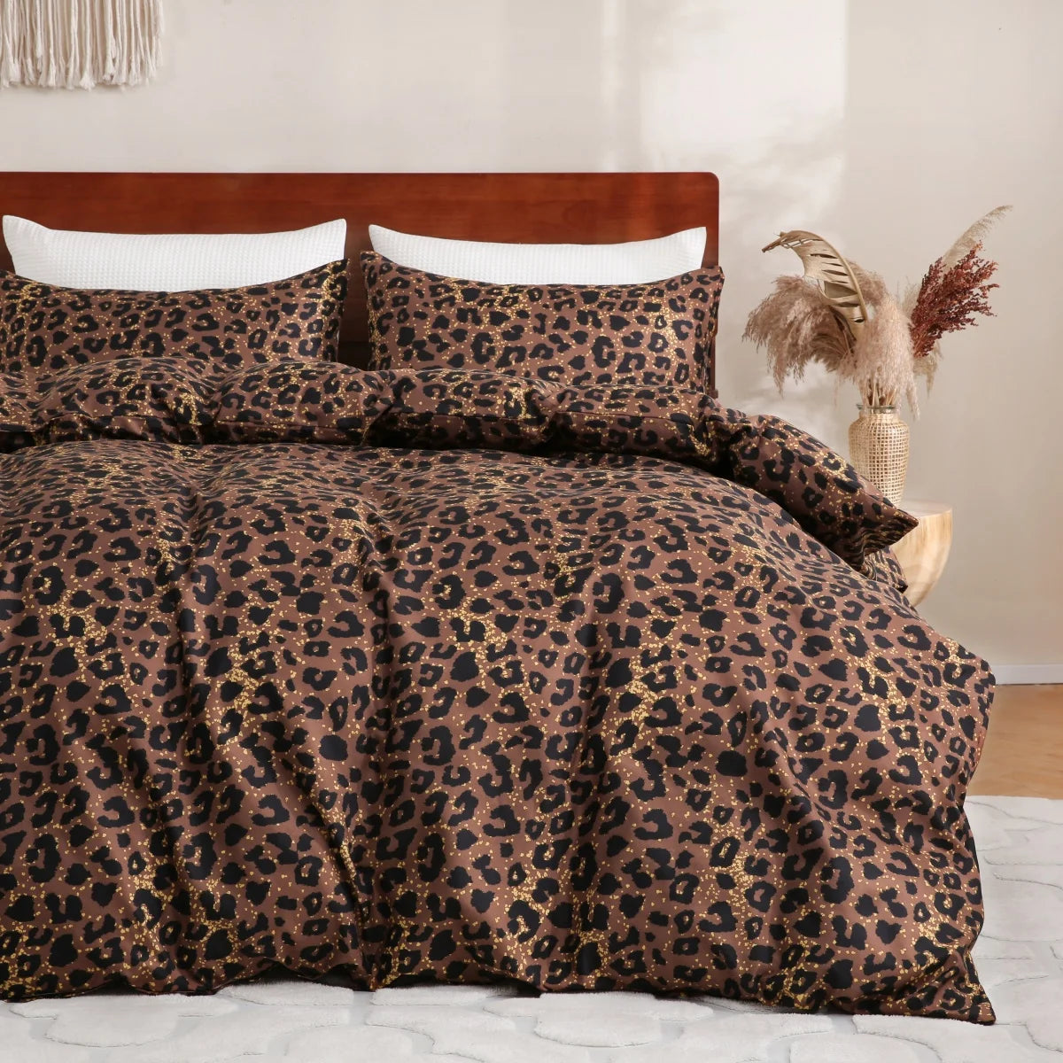 Housse de couette léopard noir doré réversible vue de dos