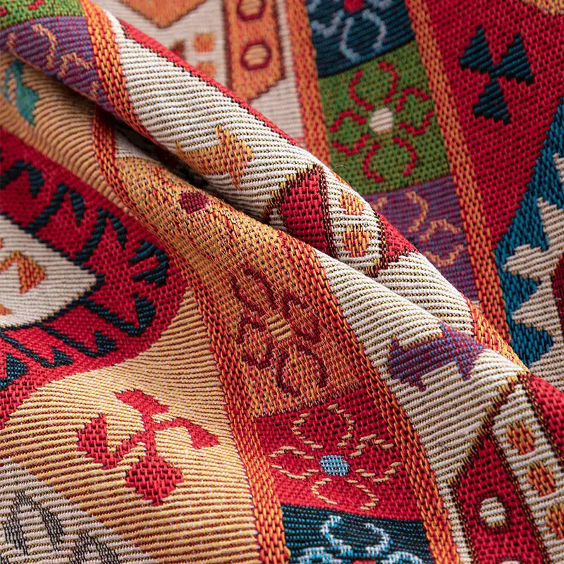 Tissu jacquard ethnique bohème motif géométrique gris