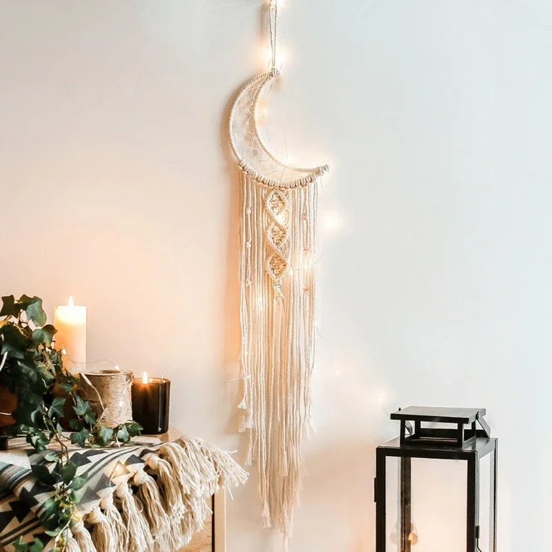 Tapisserie murale macramé bohème chic blanche 96cm