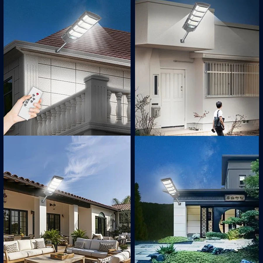 Lampe solaire en fonctionnement avec éclairage bleu
