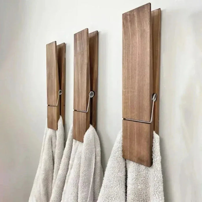 Porte-serviettes mural en bois extra-large avec clip pour salle de bain