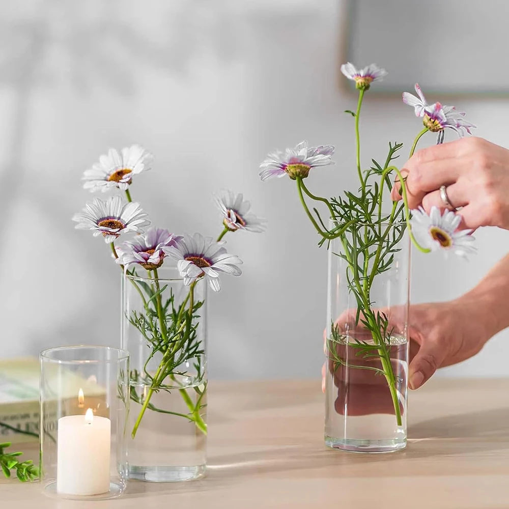 Centre de table élégant avec vase en verre et fleurs
