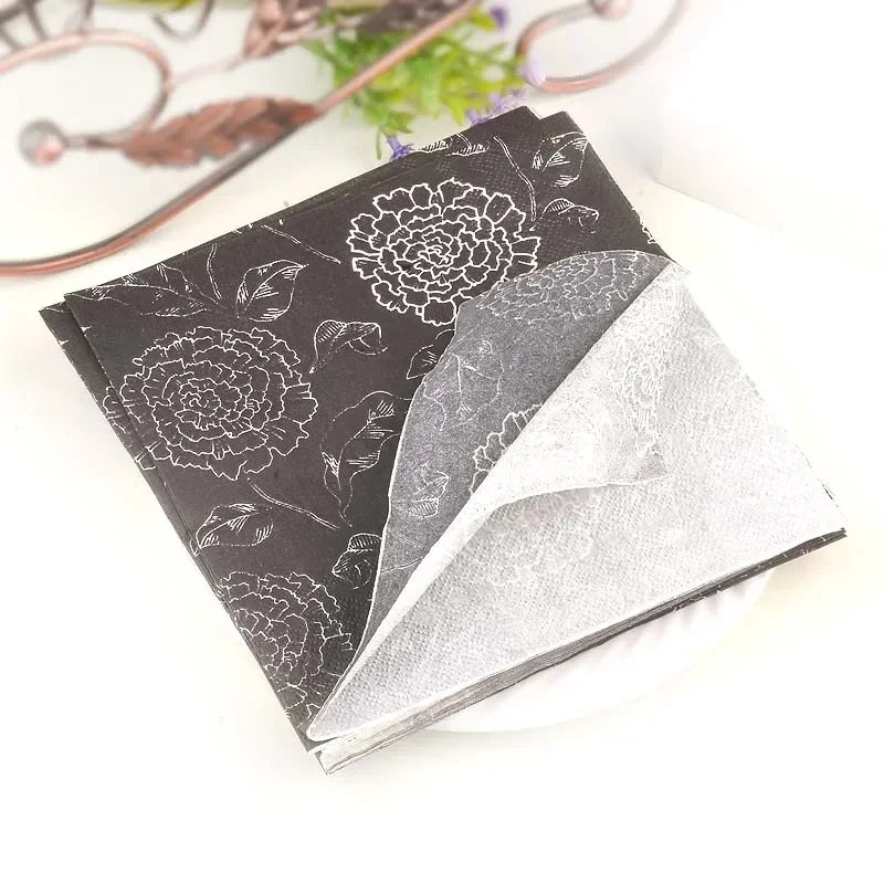 Napperon papier noir motif floral pour décoration table