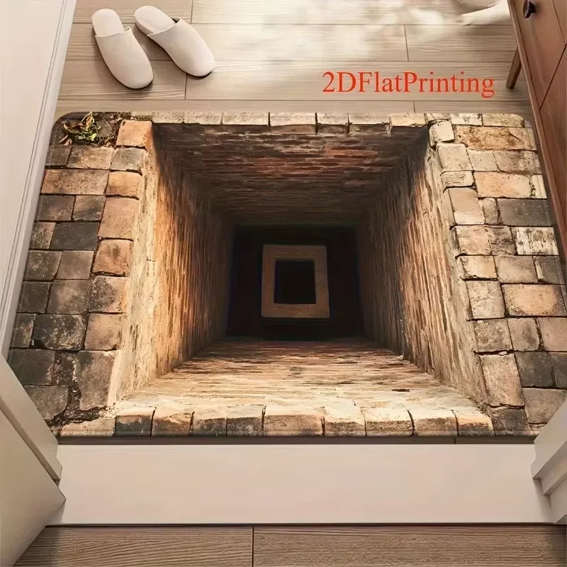 Paillasson design grotte sans fin illusion optique 2D noir