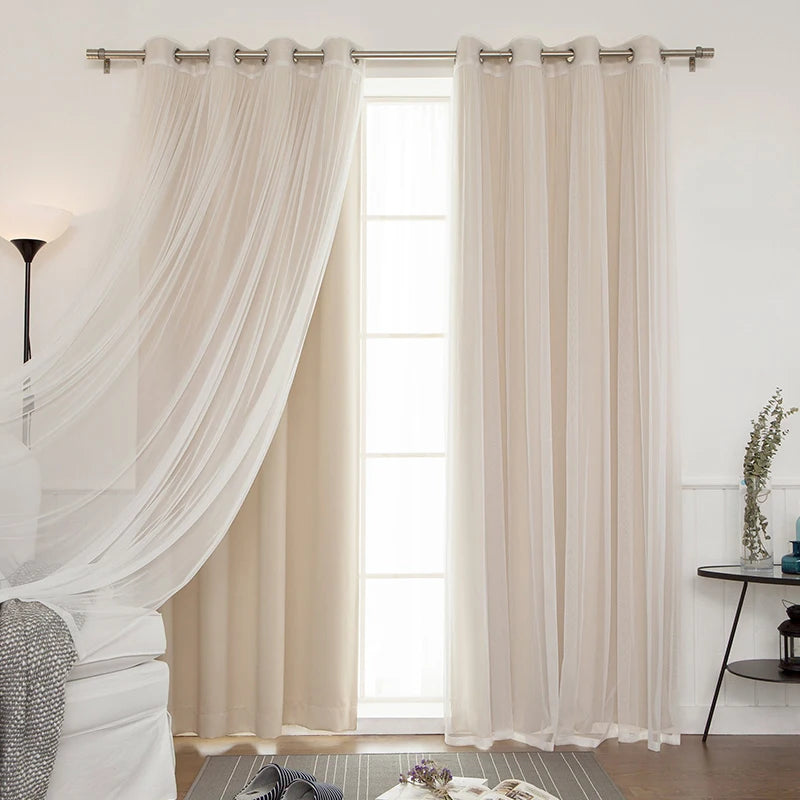 Rideau occultant double couche gris clair avec ouverture bipartite
