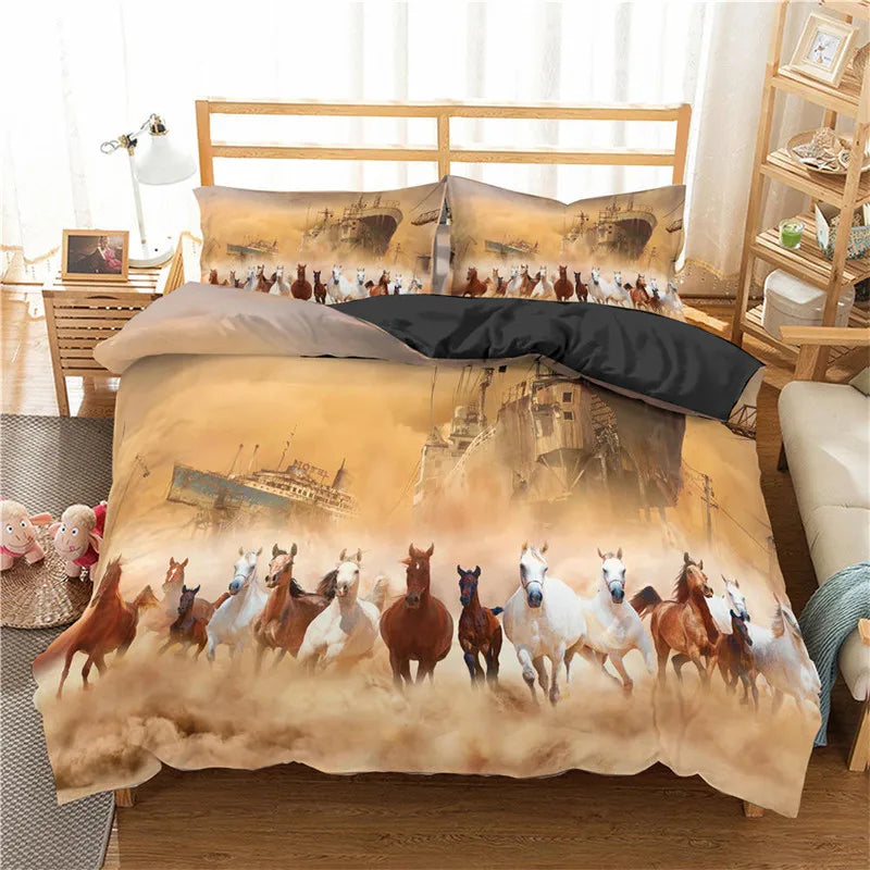 Housse de couette chevaux sauvages western design impression 3D