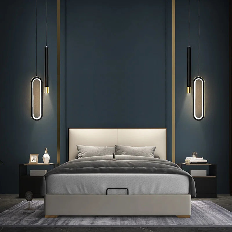 Lampe LED noire suspendue au plafond ambiance chaleureuse