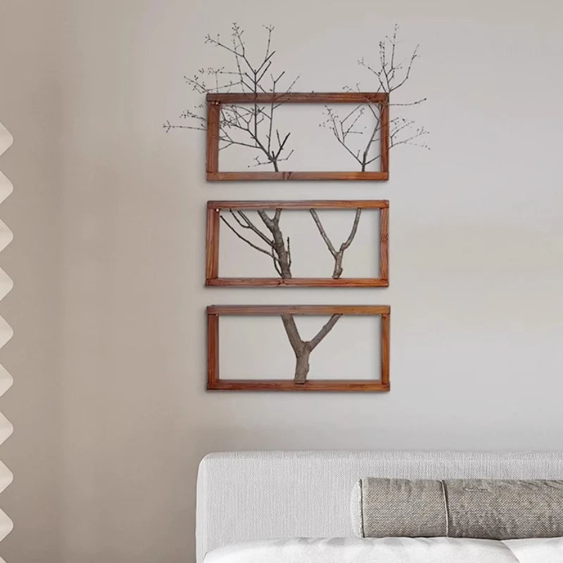 Art mural en bois flotté naturel avec cadre en bois massif, sculpture 3D texturée pour décoration murale rustique