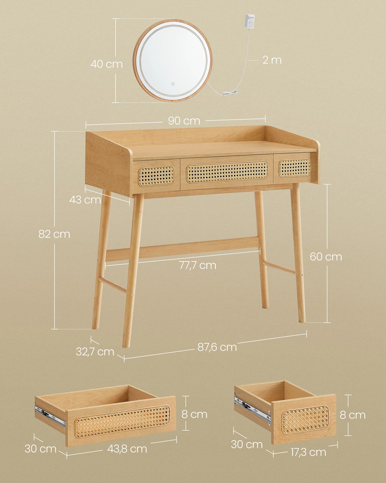 Miroir lumineux réglable de la coiffeuse