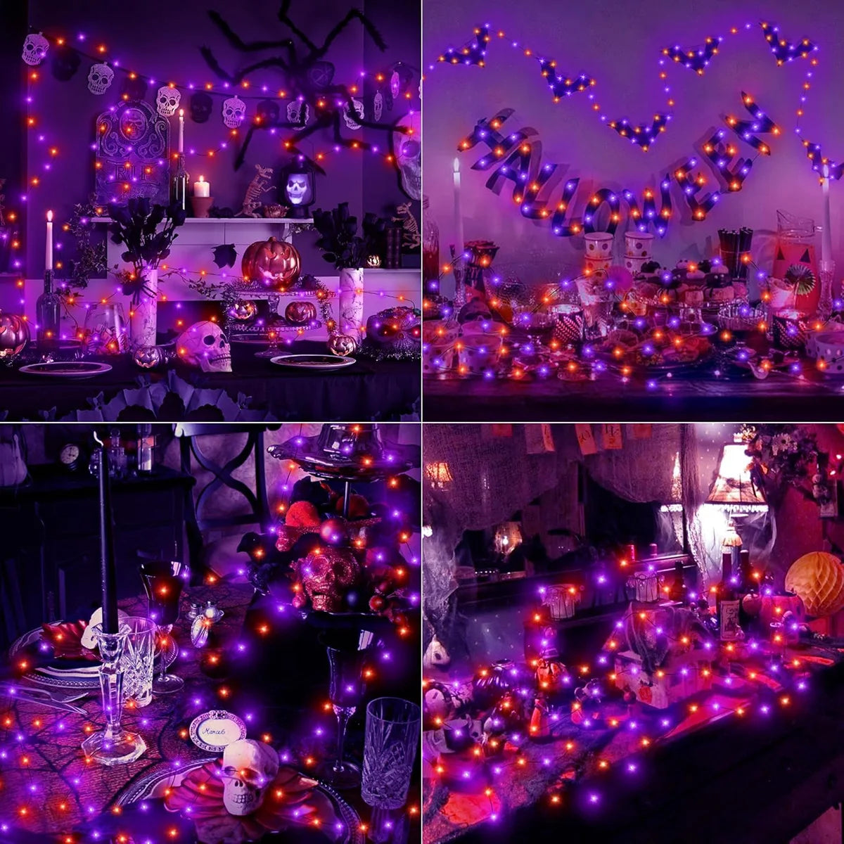Guirlande lumineuse LED 20m décorant une clôture pour Halloween