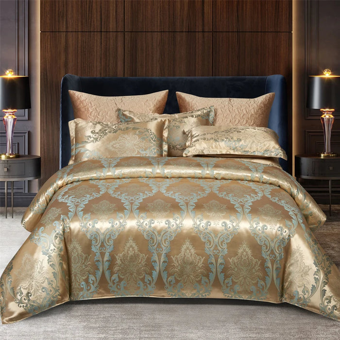 Housse de couette 220x240 en satin jacquard rouge sur lit double