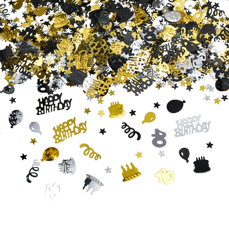 Pack complet confettis avec chiffres et ballons dorés