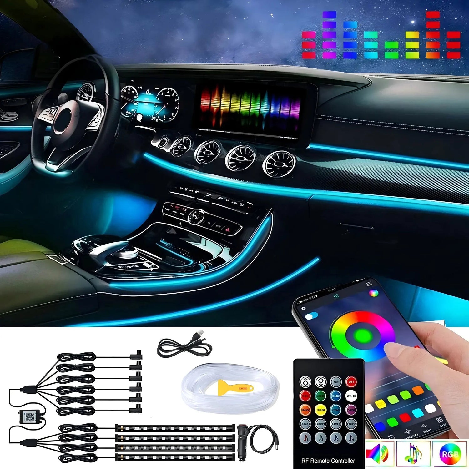 Bande LED néon pour voiture avec effets RVB et contrôle Bluetooth