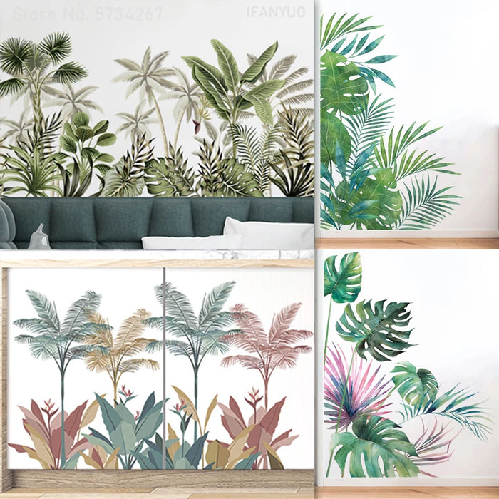 Autocollant mural feuille de palmier noir sur mur blanc