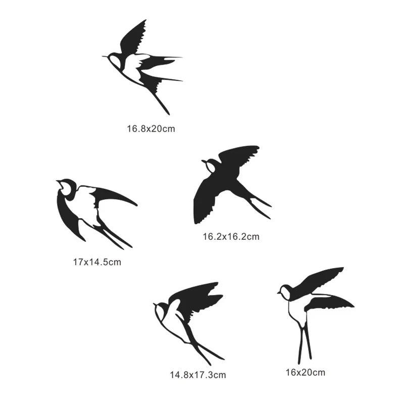 Set de 5 autocollants muraux hirondelle argent