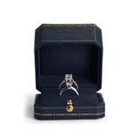 Détail du cuir PU et de la forme octogonale de la boîte à bijoux vintage bleu royal