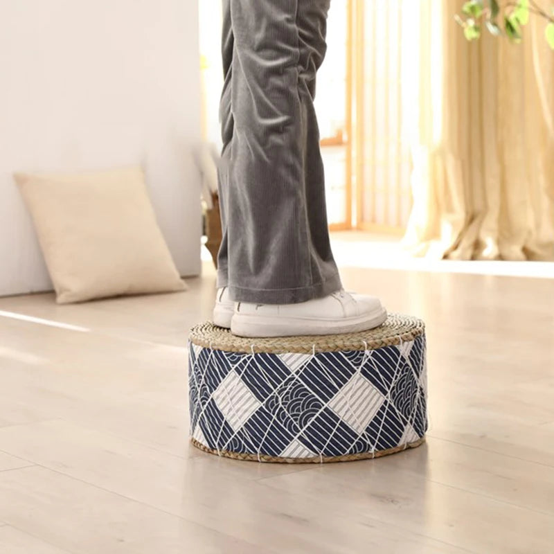 Coussin de méditation Zafu en paille tressée vue de dessus
