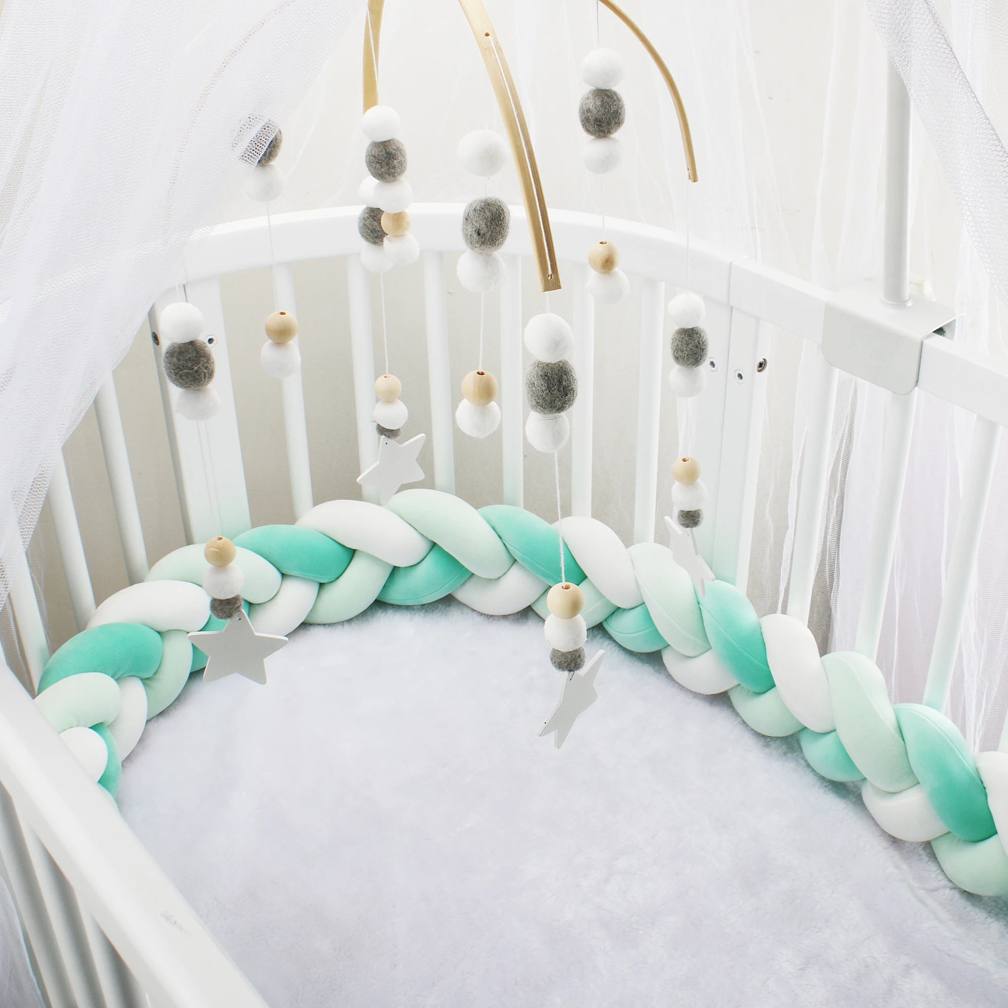 Pare-chocs de lit bébé tressé en acétate blanc pour protection et décoration