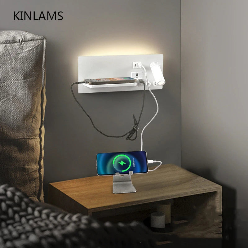 Applique murale LED sans fil USB en fer de couleur noire