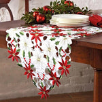 Chemin de table brodé blanc pour décoration de Noël