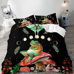 Housse de couette bordeaux motif champignon sauvage ensemble 3 pièces