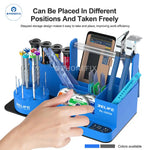 Boîte rangement outils rotative ouverte montrant les compartiments