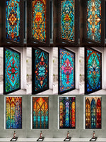 Sticker fenêtre vitrail rétro motif mosaïque abstrait couleur or