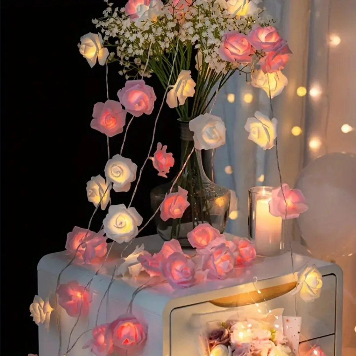 Guirlande rose LED sur table de mariage