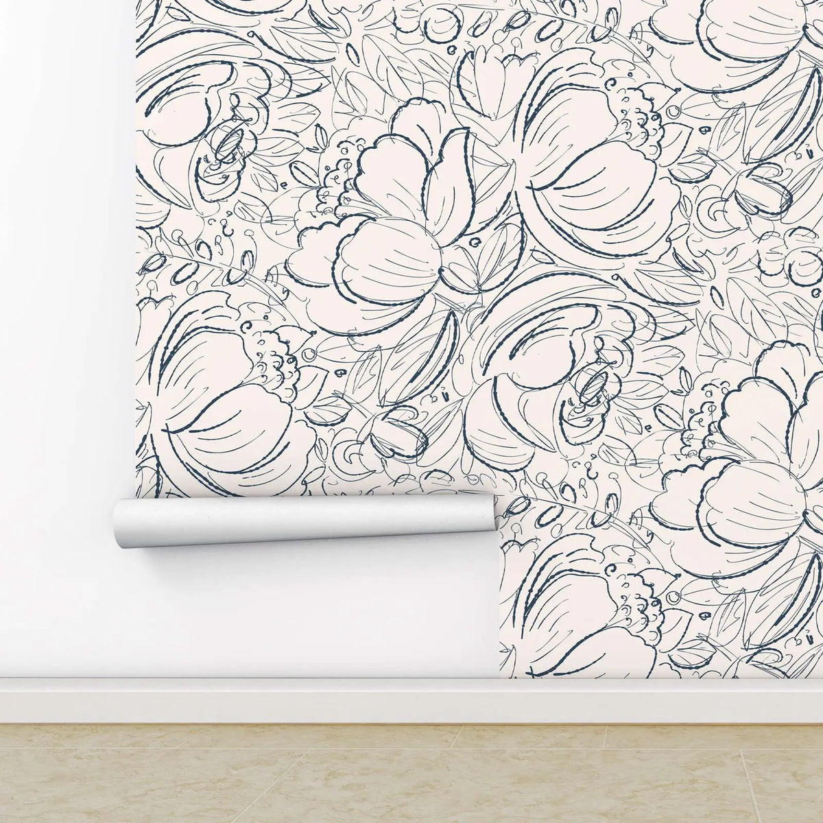 Papier peint floral beige autocollant