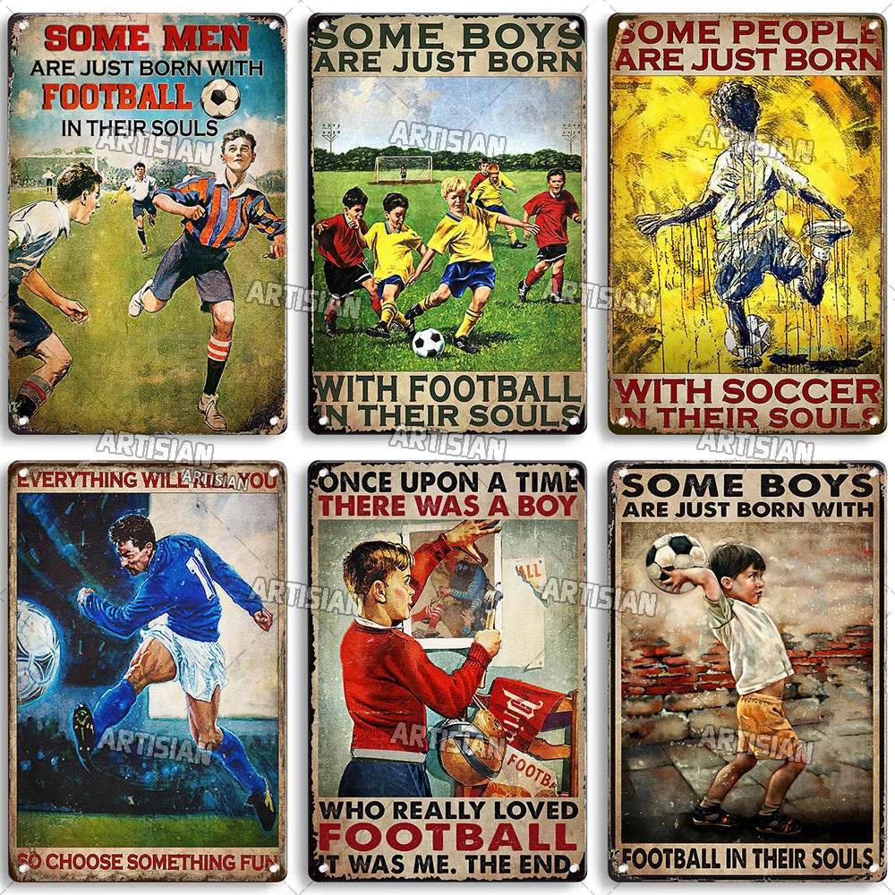 Affiche métallique vintage football aspect vieilli
