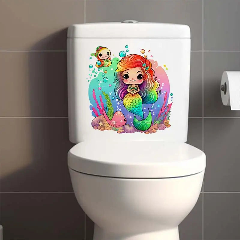 Autocollant porte WC noir sirène cartoon