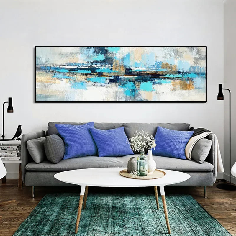 Art mural abstrait bleu nuit pour salon