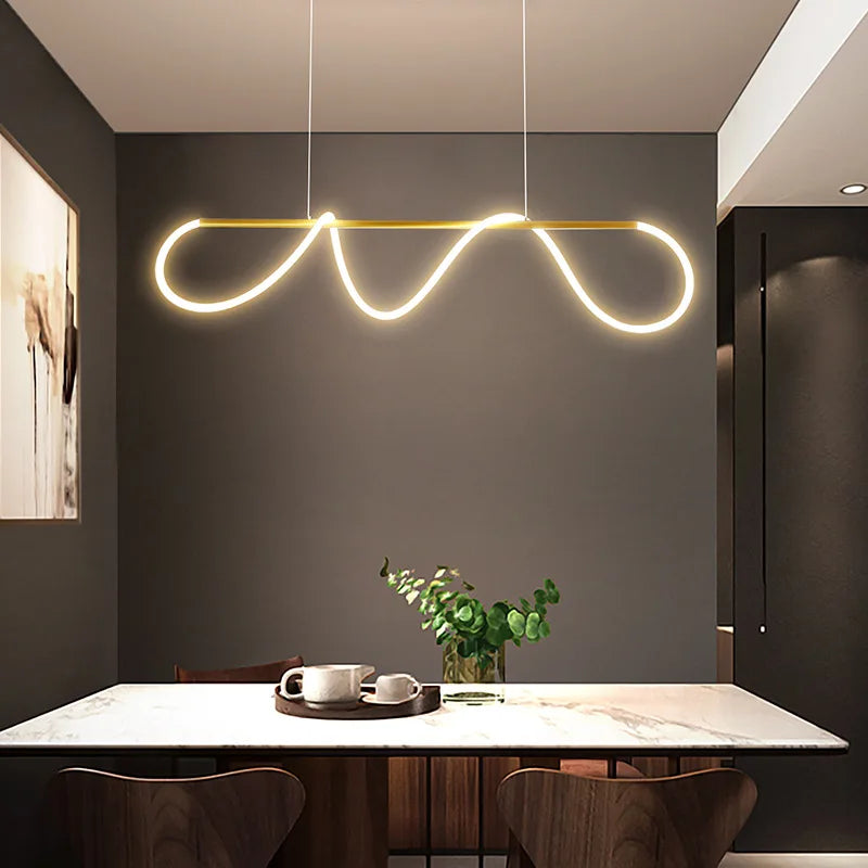 Lustre suspendu néon LED moderne avec cadre noir