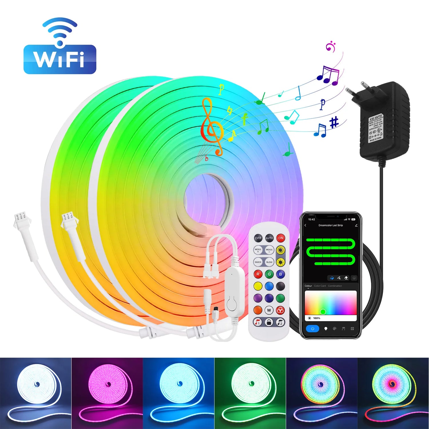 Ruban LED néon RGBIC 10m WiFi bleu
