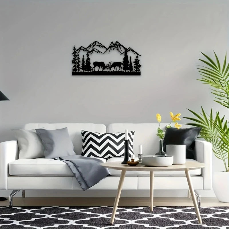 Décoration murale cerf métal art rustique sur mur blanc