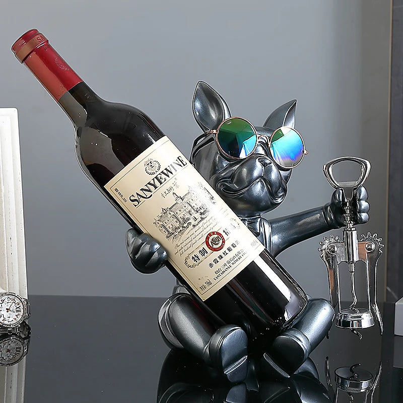 Statue bouledogue français kaki foncé avec tire-bouchon intégré