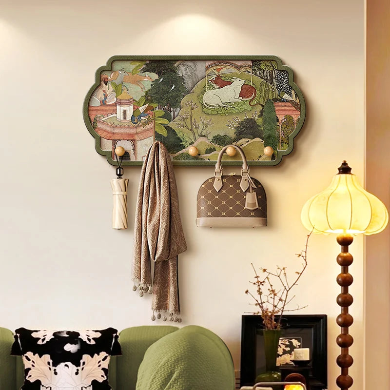 Porte-manteau mural industriel rétro noir avec étagère