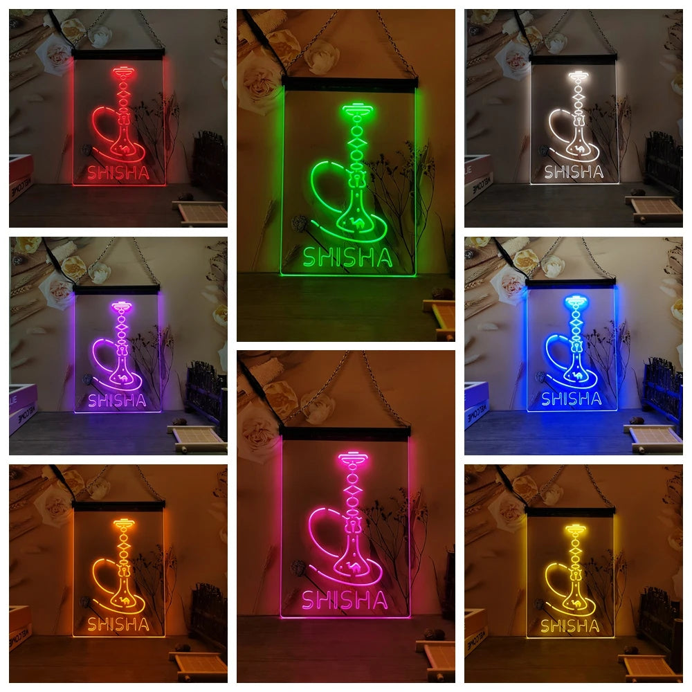 Enseigne LED Narguilé Shisha 3D vue de près montrant le design sculptural